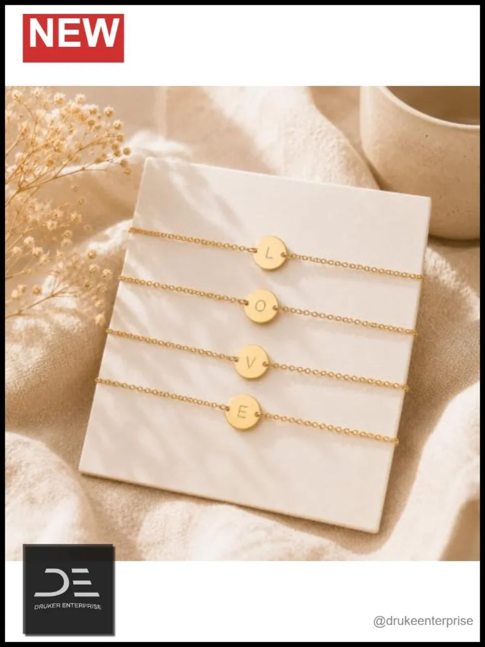 18K Gold Plated Stainless Steel Initial Bracelet Dainty Coin Charm Bracelet